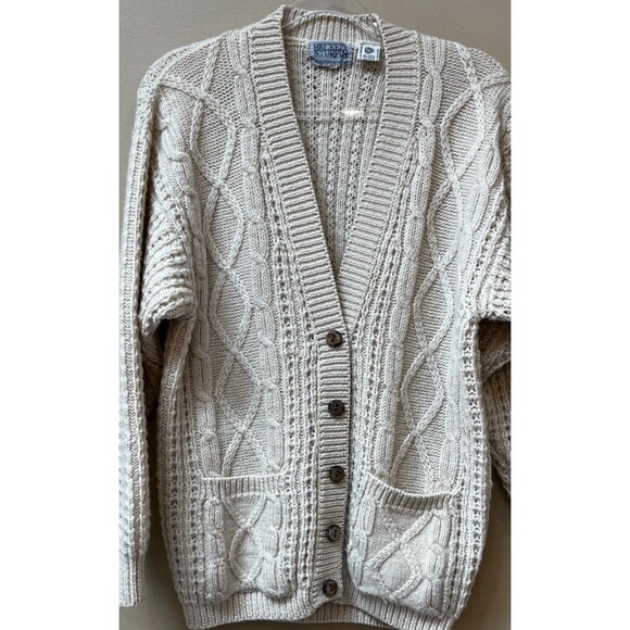 Vintage Hackett & Turpin Sweater Cardigan Size M Ireland Cable Knit Wool Ivory - Picture 9 of 9